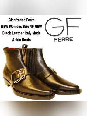 NEW Gianfranco Ferre sz 40  Black Leather Italy Ankle Boots HOT 🔥!! $500